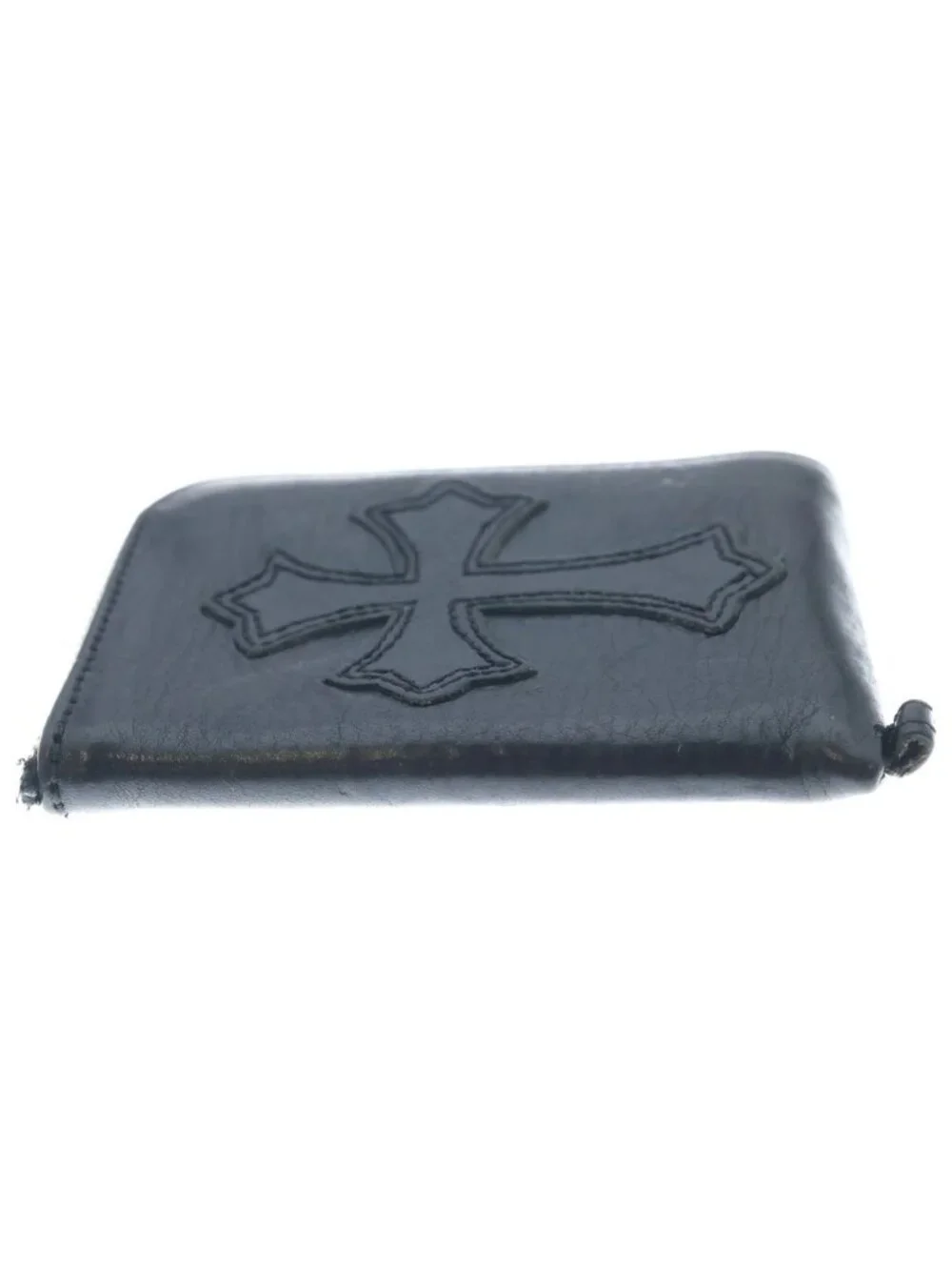 Chrome Hearts Tiny Zip Cross Patch Dagger Zip Leather Coin Purse Compact Wallet